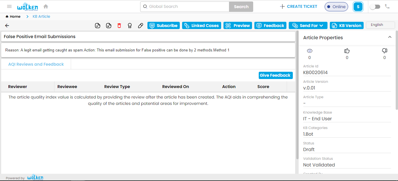 screenshot of Wolken ServiceDesk